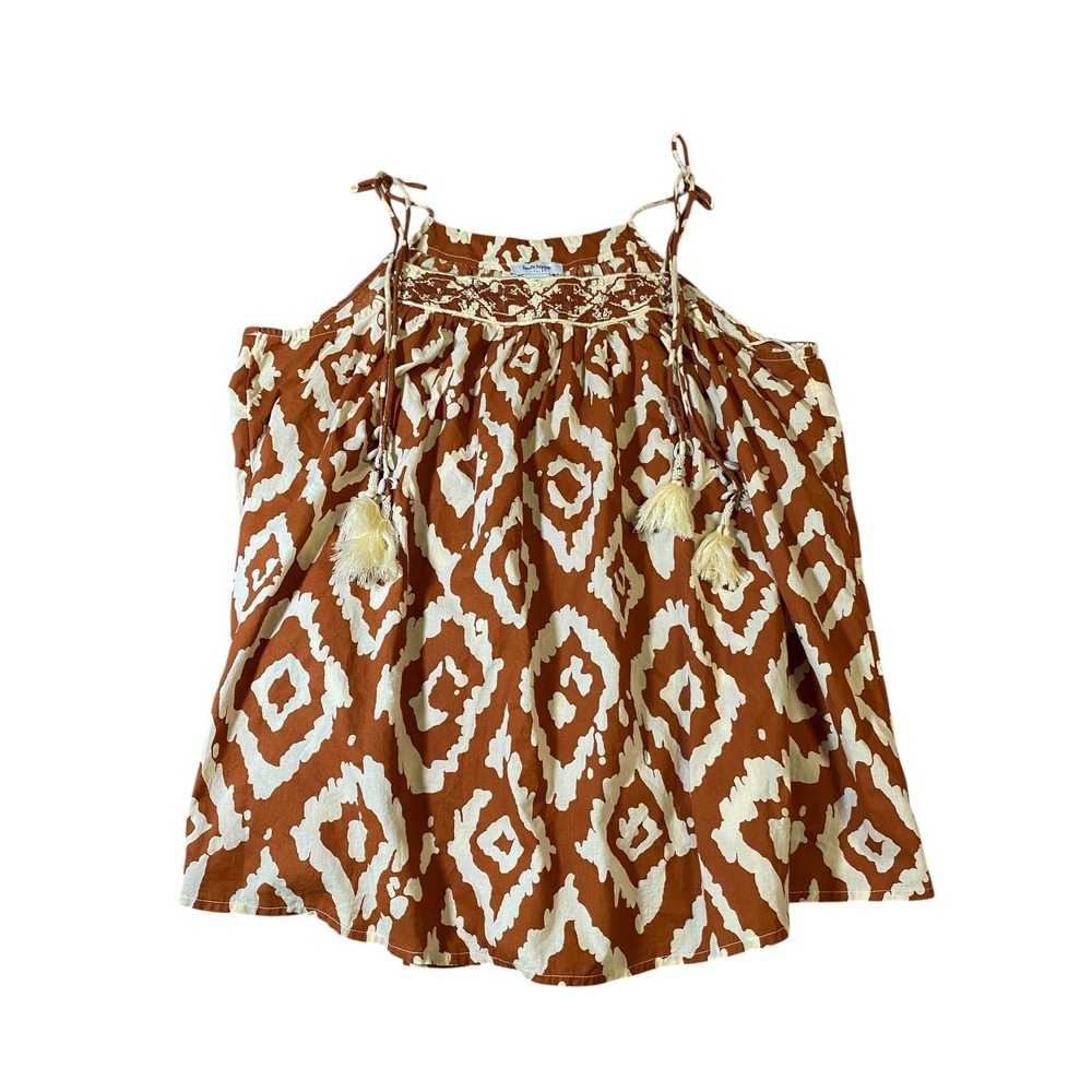 Haute Hippie Style Womens Medium Ikat Halter Tank Top Rust Brown Beaded Tassels